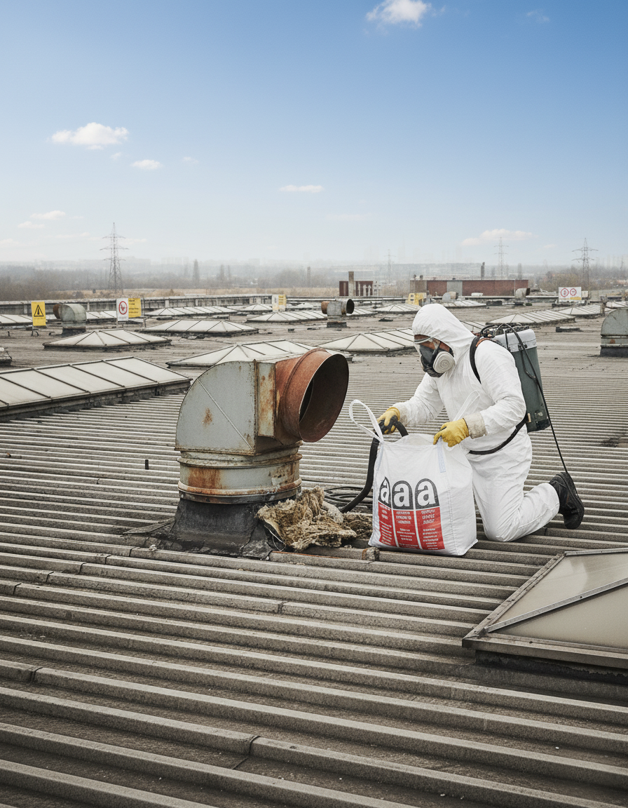 Désamianter sur une toiture industrielle Embellitoit